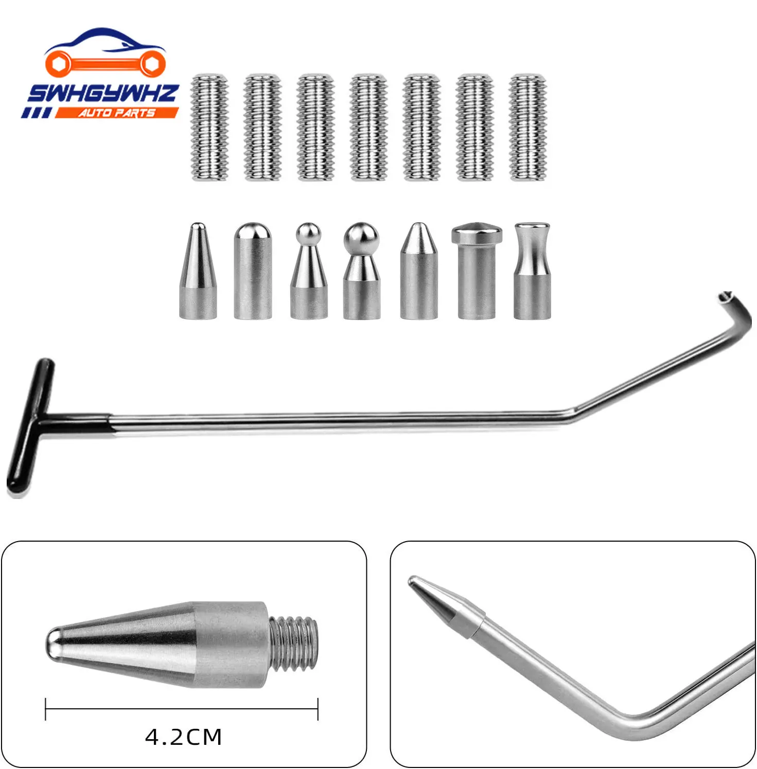 Car Body Dent Removal Crowbar Kit for Car Body Dents and Hail Damage Remove M8 Stainless Steel Push Rods Sheet Metal Repair Tool