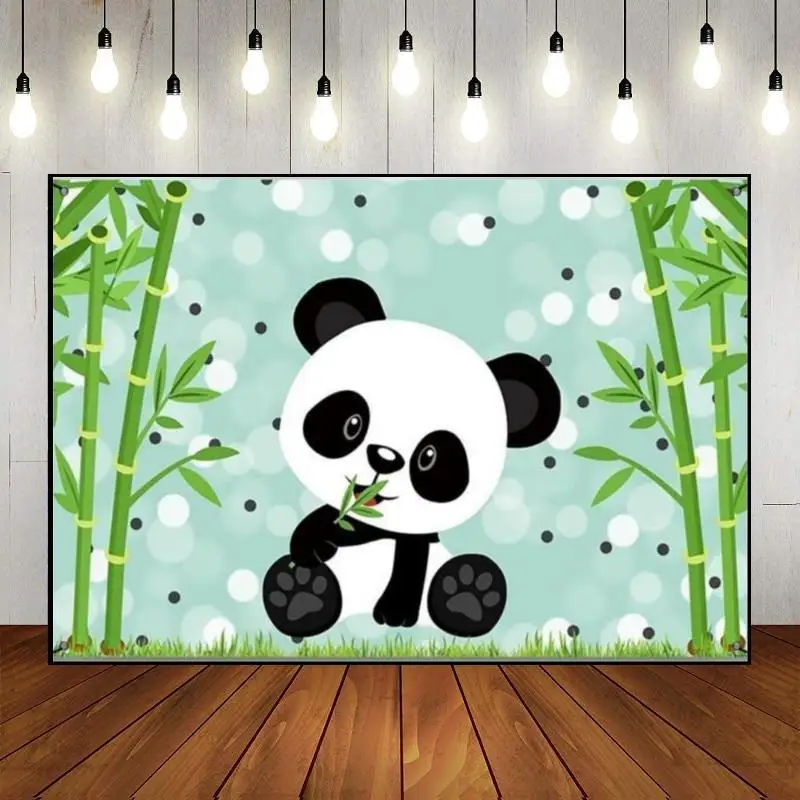 Panda niedlichen Cartoon Bambus Zoo Hintergrund Party Geburtstag Dekoration Junge Baby Dusche Spiel Foto Fotografie Hintergründe Banner