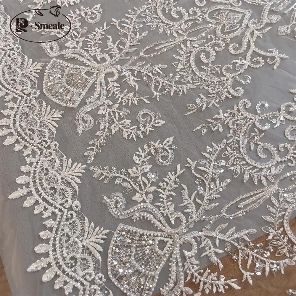 Handmade Pearl Tube Sewing Fabric, Pearl Sequins Lace, Diamond Pattern, DIY Dress, Wedding Dress, Lace Accessories, RS4265