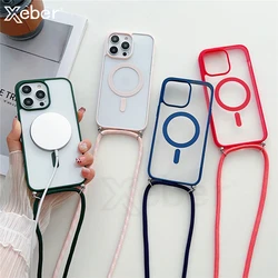 Crossbody Lanyard Strap For MagSafe Transparent Case For iPhone 16 15 Pro Max 14 13 Necklace Rope Magnetic Wireless Charge Cover