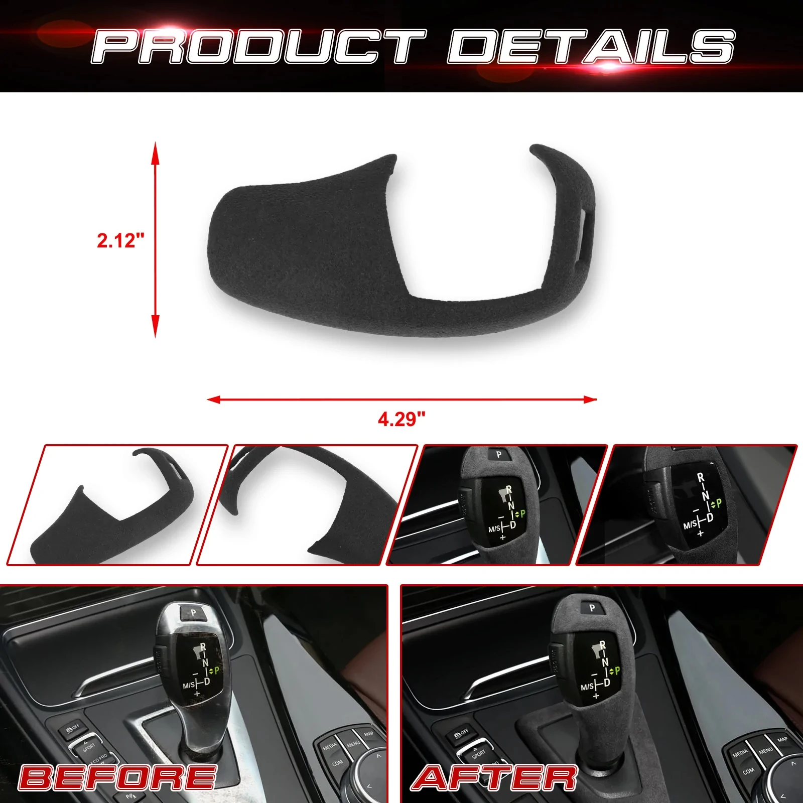 Inner Gear Shift Knob Cover Trim Protective Sticker Black Alcantara Suede For BMW 5 Series E60 2008-2010 X5 X6 E70 E71 2008-2013