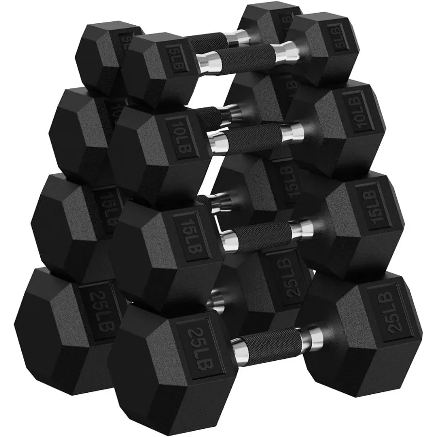 مجموعة دمبل سداسية 105-180 رطل، دمبل لياقة بدنية مطاطية مغلفة للمنزل وصالة الألعاب الرياضية، تصميم مقبض غير قابل للانزلاق لآمن ومريح