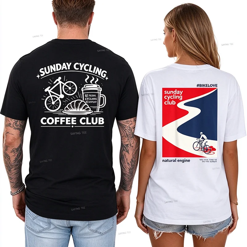Sunday Cycling Club Vintage Road Bike T Shirt Y2k Road Cyclist Coffee Weekend Life Style Unisex Graphic Saying Tee Novelty Gifts
