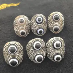 1pcs/lot natural sheep plate bead eye stone ring two eyes size adjustable retro ethnic style precious accessories gem jewelry