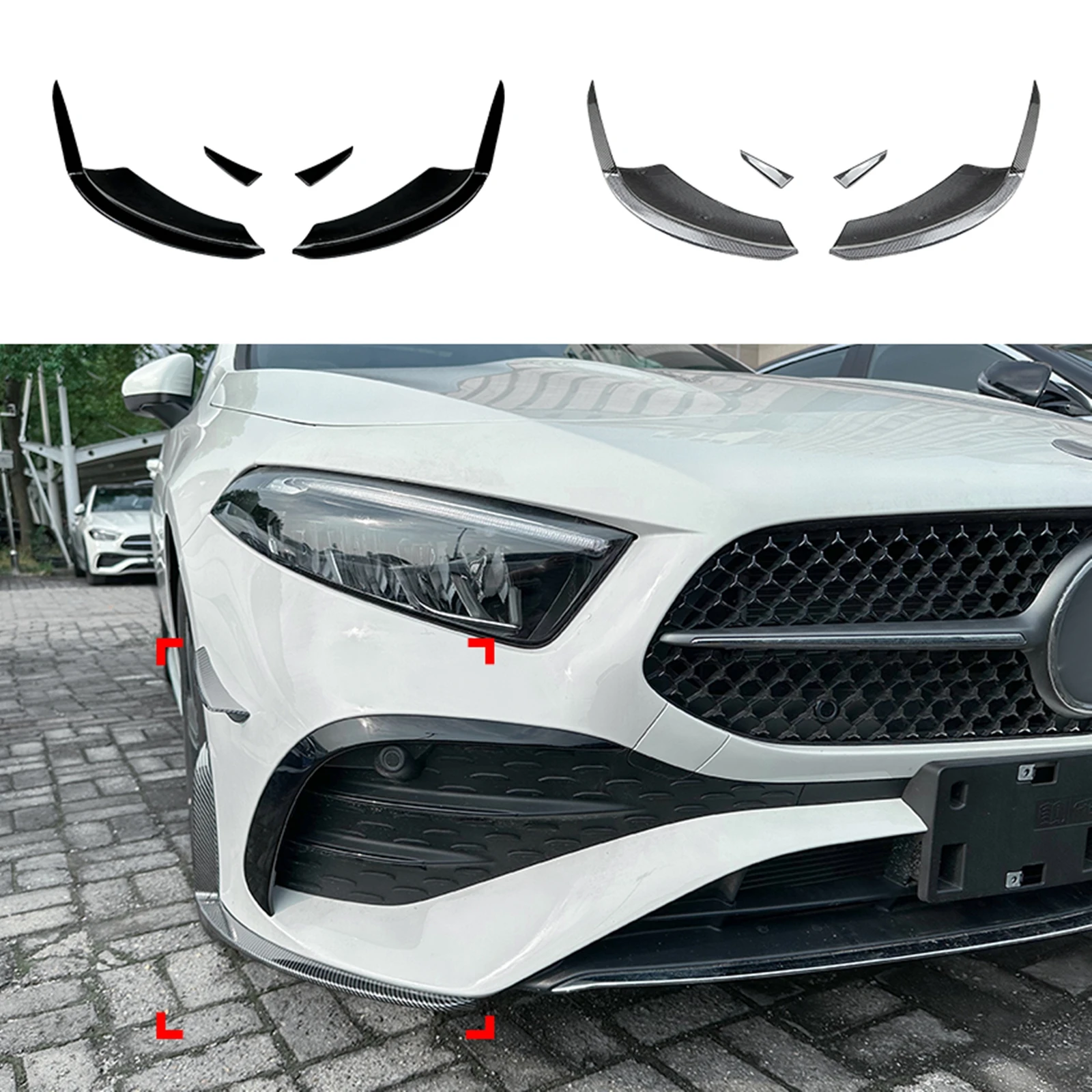 

Front Bumper Side Spoiler Cover Lip Lower Splitter Corner Protect Kit For Mercedes Benz A Class W177 A180 A200 A35 AMG 2023-2024