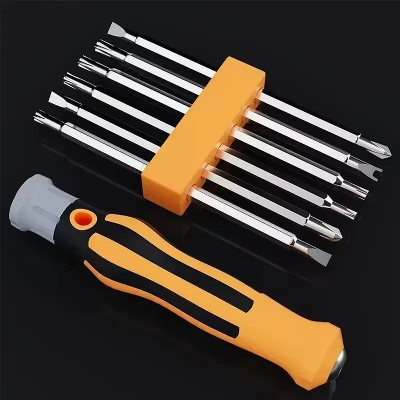 6 in 1 Screwdriver Set Magnetic Bit Cross Flat Shaped Screwdriver Head Multifunctional Precision Handheld Maintenance Tool Home