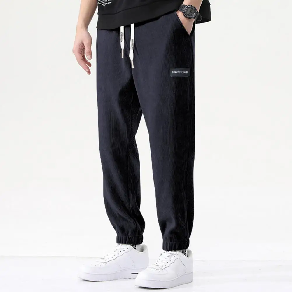 

Ankle-banded Sweatpants Casual Sporty Men Leggings Men's Thickened Plush Winter Pants with Wide Leg Drawstring Waist for Fall