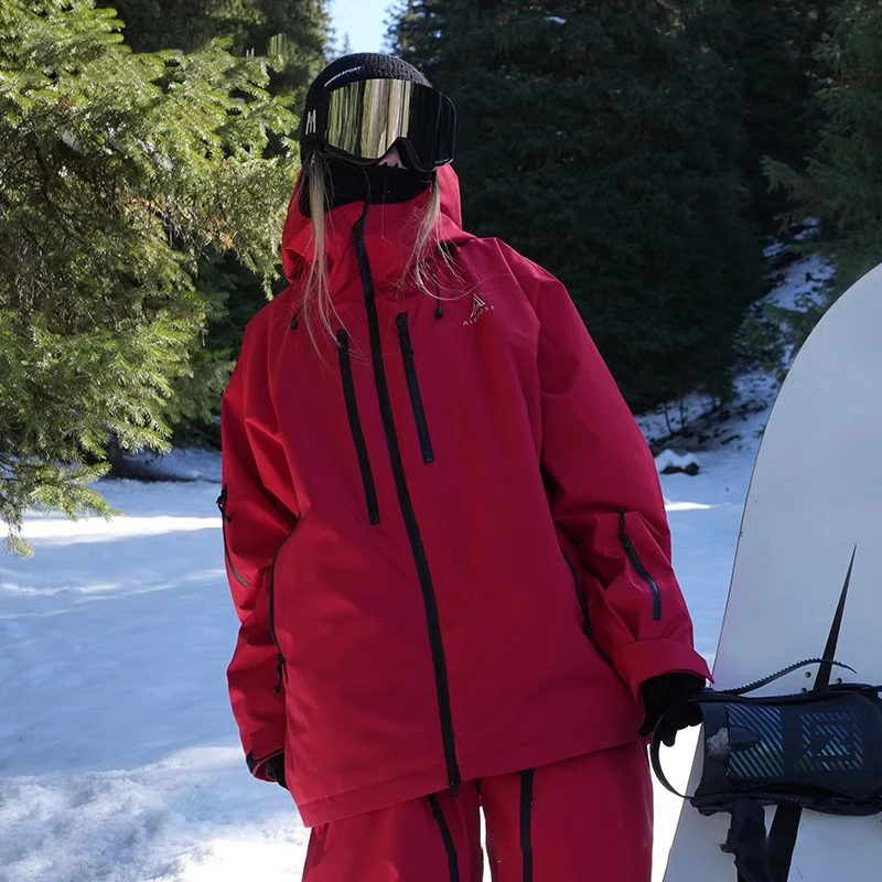 Nuevo traje de esquí de Color sólido de invierno con aislamiento de algodón de doble tablero, Top de esquí impermeable, chaqueta de nieve deportiva holgada para exteriores para mujer