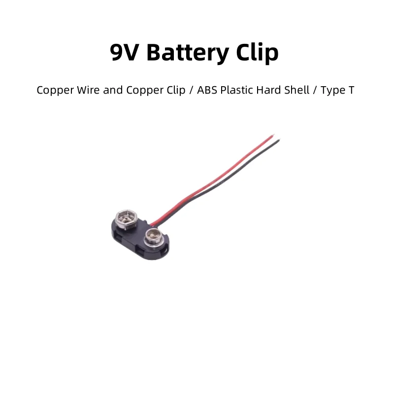 10 - piece pack. 9V Battery Clip w/ wire, 6F22 holder/cap, copper wire & clip, ABS hard shell, Type I/T
