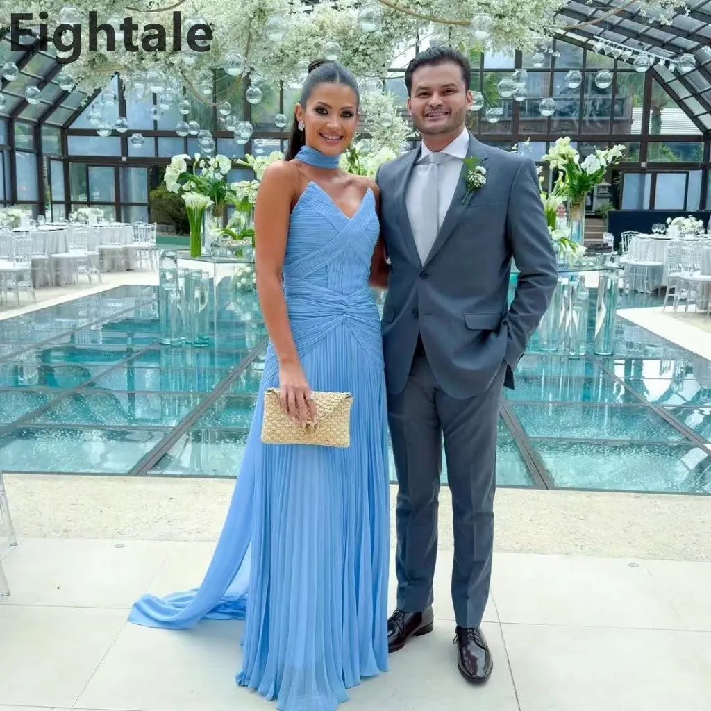 

Eightale 2025 Небесно-голубое шифоновое вечернее платье макси с запахом, платье для выпускного вечера в Саудовской Аравии, вечернее платье в Дубае по индивидуальному заказу