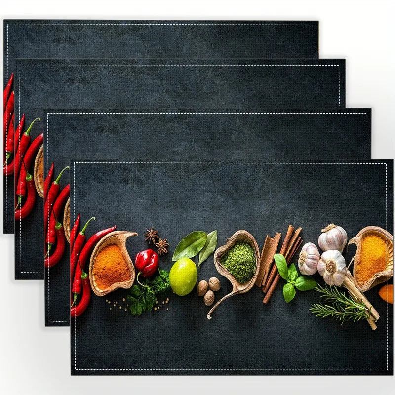 Chili Spice Print Placemats,Heat Insulation Pad,Decor Mats for Chef Kitchen,Restaurant Dining Counter