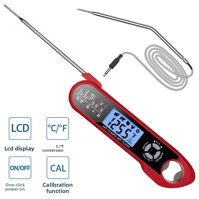 Foldable Waterproof Food Thermometer, Dual Probe Cooking Thermometer for Meat BBQ Temperature Measurement