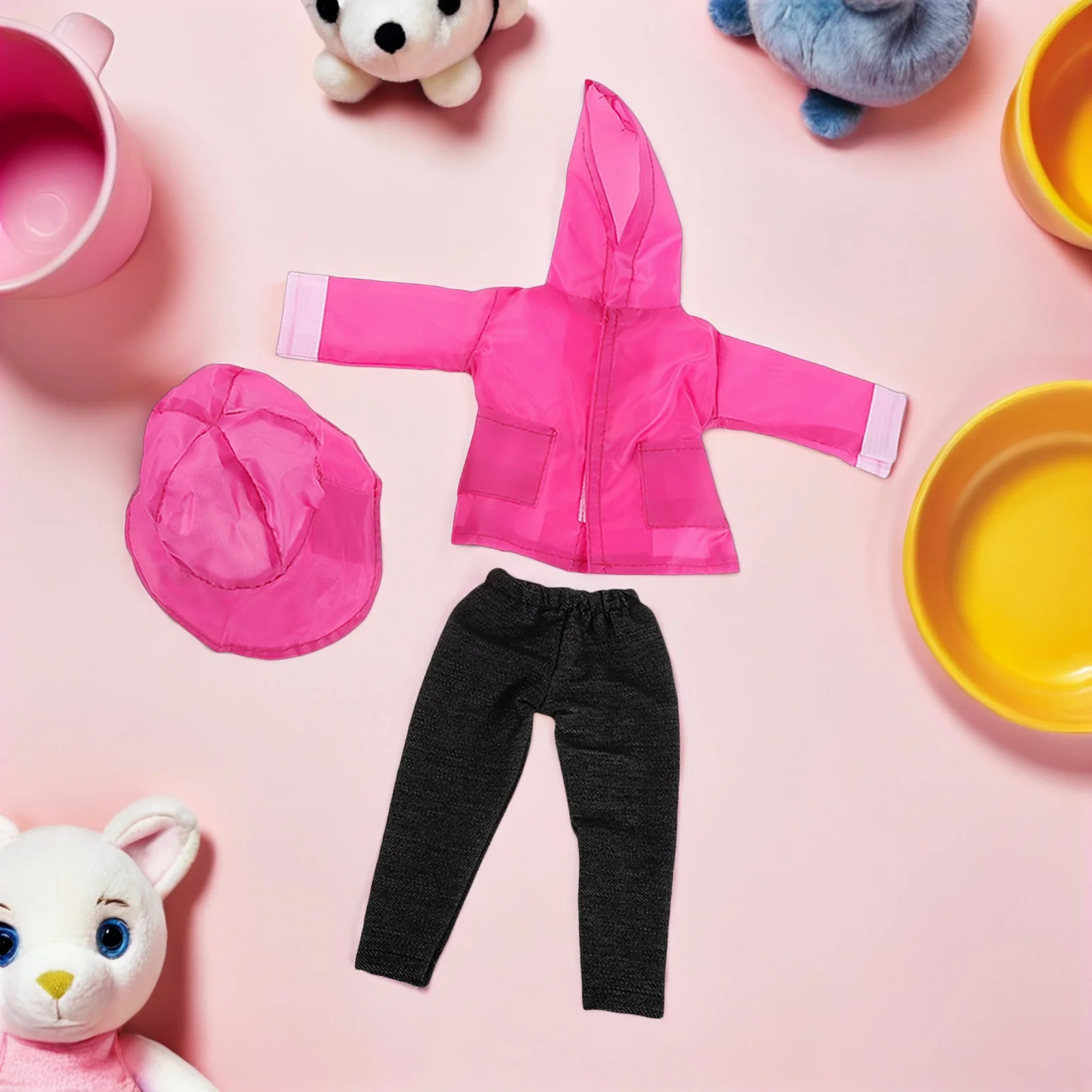 

1 set 1 Set Raincoat For 18 Inch Girl Pink Waterproof Hooded Jacket Pants Hat Matching Outfit Pretend Play Rain Gear Clothing