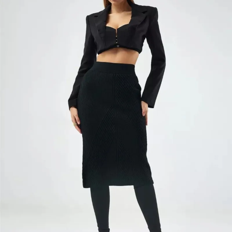 Knitted Hip Slim-Fit Polyester Skirt Women\'s Falda Mujer Faldas Largas Saia Feminina Roupas Femininas Long Skirts Women Clothes