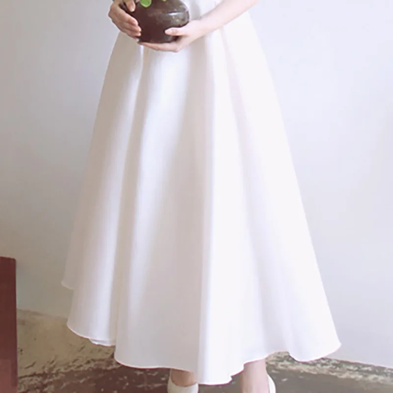 White Lace Puff Short Sleeve Satin Wedding Dresses For Women Sheer Floral O-Neck A-Line Ankle Length Simple Bridal Gown Dress view 5
