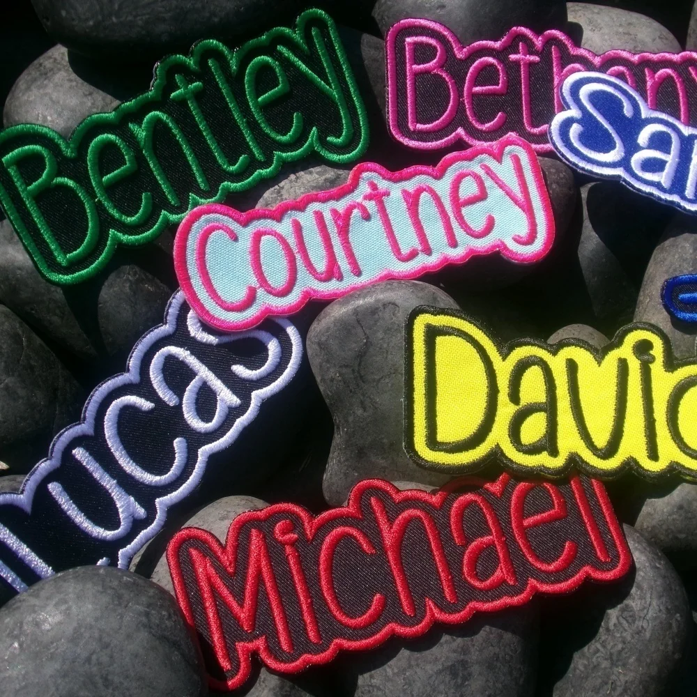 Self-Adhesive Custom Script Name Embroidered Patch, Irregular Shape Personalized Name Tag, Multi-color Decor Sticker for Jacket