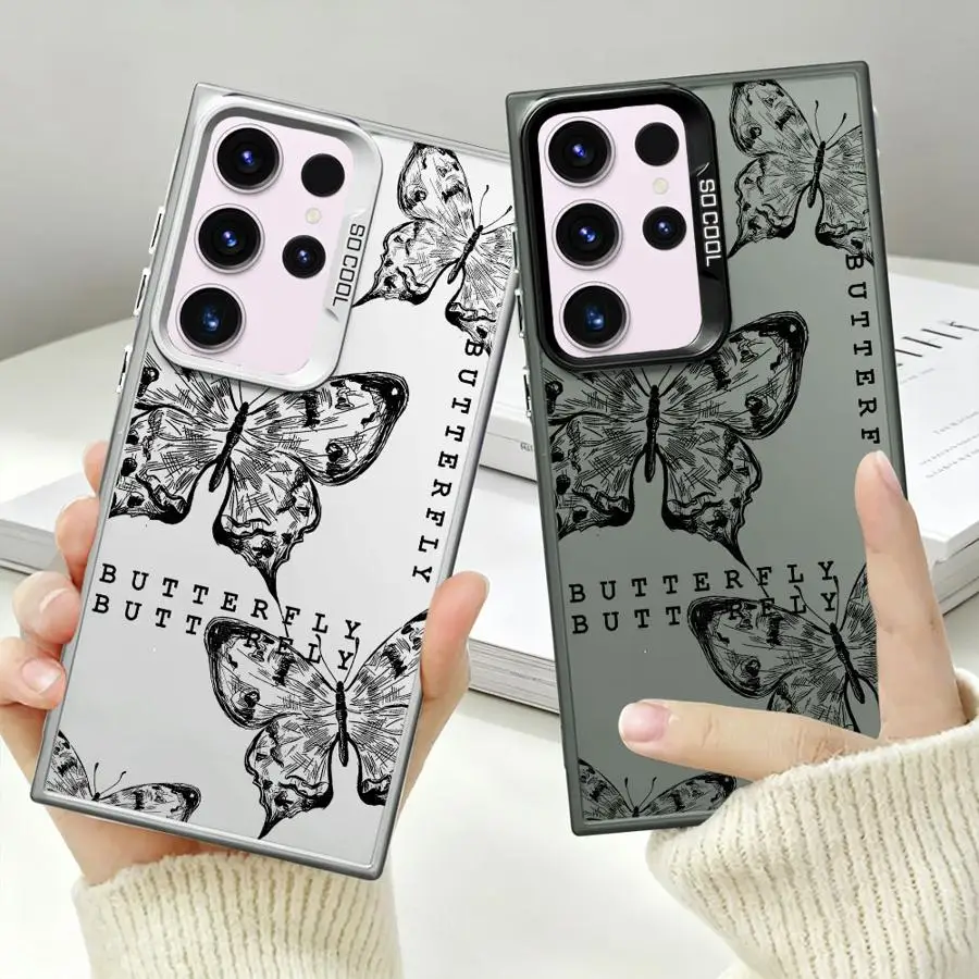 Simple Letter Butterfly Phone Cover Case for Samsung Galaxy S26 S20 FE S22 Ultra S25Edge Note 20 Ultra S23 S21 S25 S24 FE