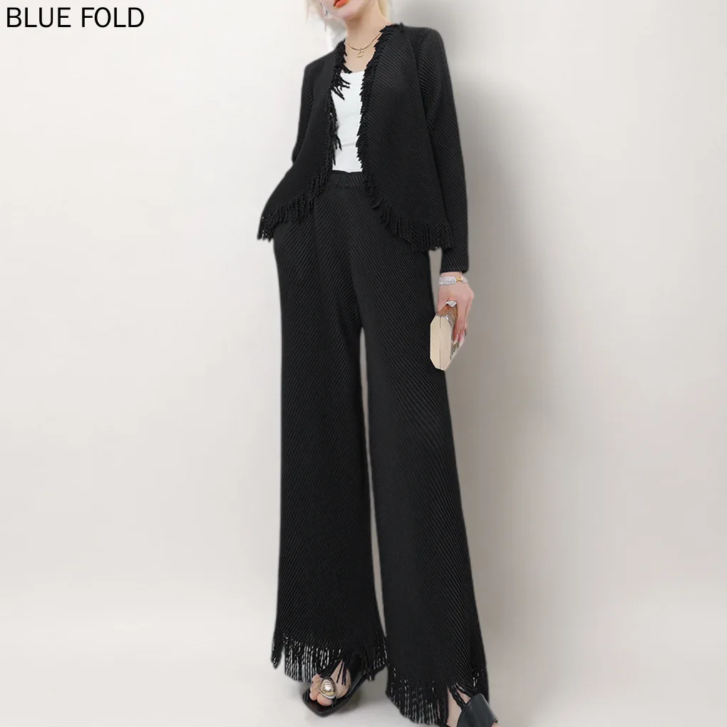 Miyake Outfits for Women, Fringed Cardigan, Straight Pants, Versatile and Trendy, Trendy Outfits, Spring and Summer, Hot-selling