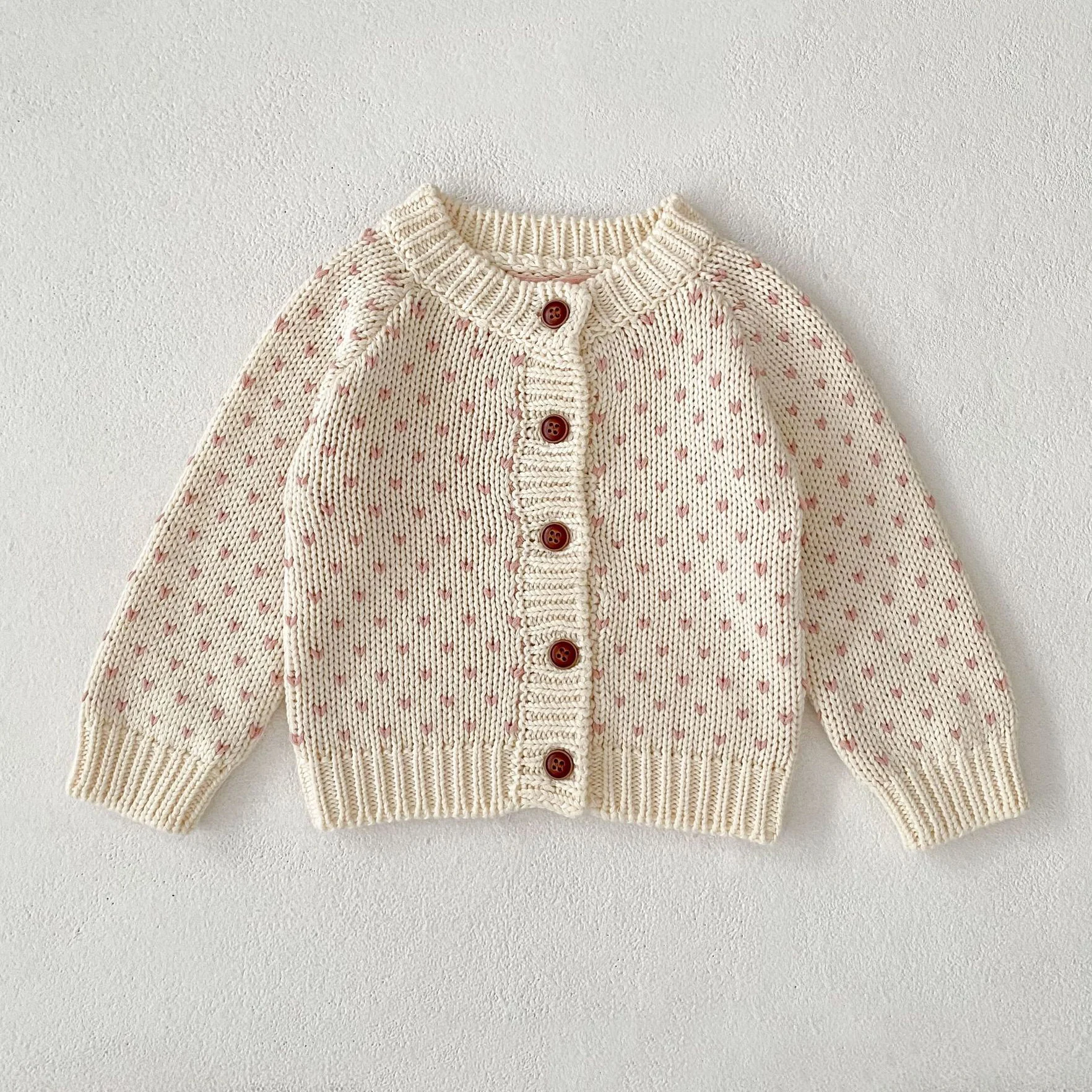 0-3T Heart Print Baby Girl Sweater Cardigan Elegant Newborn Winter Kid Clothes Long Sleeve Knit Top Thick Warm Knitwear Coat