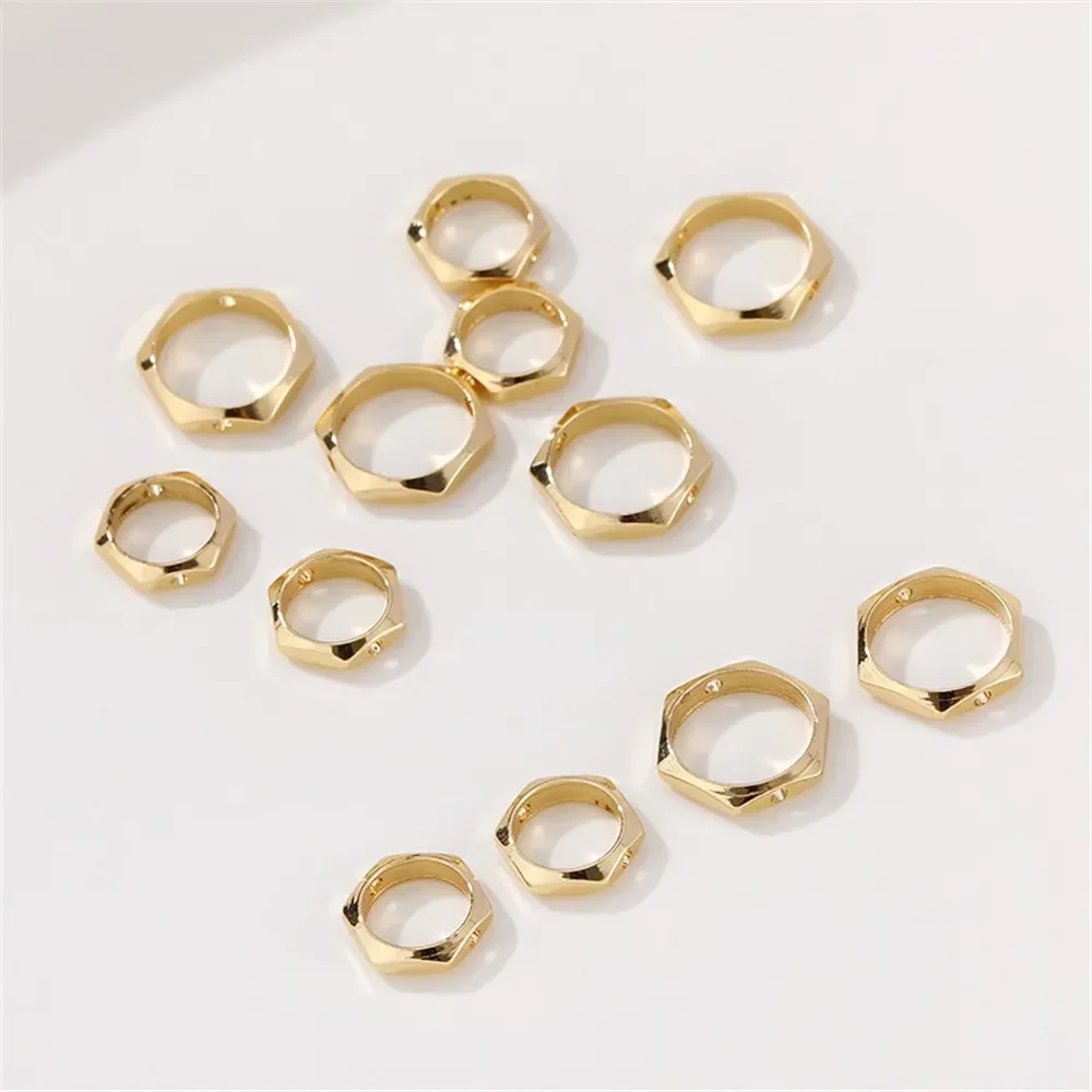 14K Gold-plated Hexagonal Bead Ring Diy Handmade Bracelet Necklace Bead Ring Jewelry Material Accessories Q007