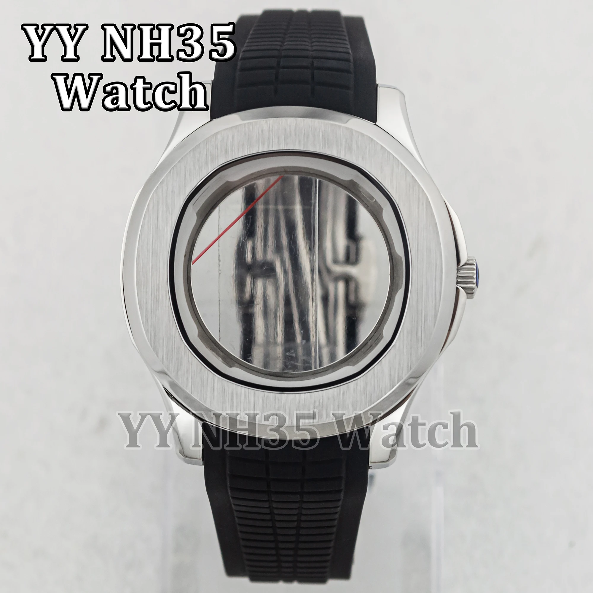 42mm Case NH35 Case Rubber Strap for AQUANAUT Nautilus 10ATM Waterproof Watch Case fit NH34/35/36 Automatic Movement Mod Parts