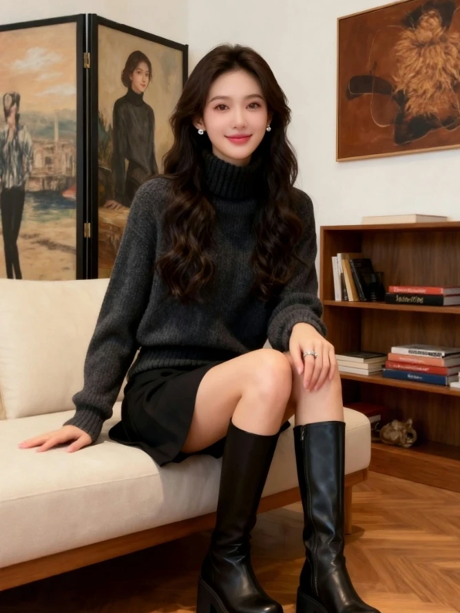 

Свитер с высоким воротником для похудения, нежный, уникальный дизайн, зимний женский вязаный топ для прогулок, путешествий и повседневной носки