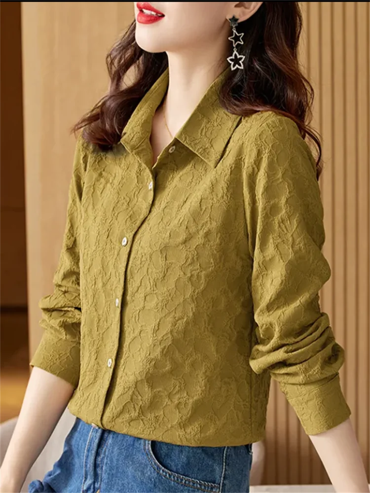 Light Brown - Jacquard Weave Cotton Stitched Blouse