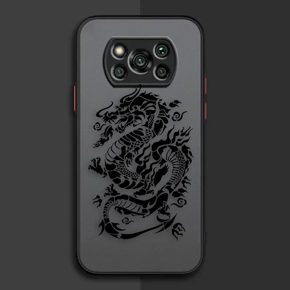 Matte Phone Case for Xiaomi POCO X5 X4 X3 M4 M3 M2 F5 F4 F3 GT F2 C40 CC9 PRO 4G 5G A3 Case Funda Line Drawing Chinese Dragon