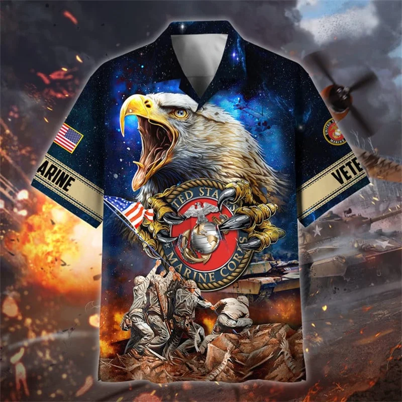 

Summer New 3D Printing United States Soldiers Veterans Armys Shirts For Men Fashion Cool Short Shirts Harajuku Y2k Tops Clothing