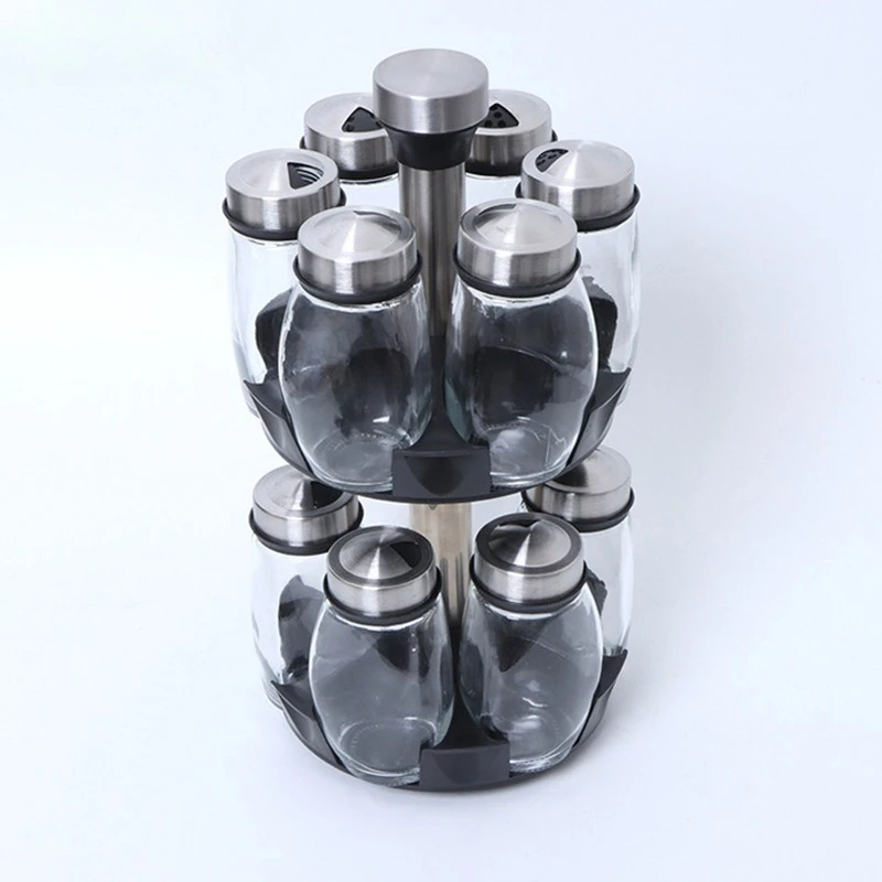

Stainless steel seasoning box rotating base combination 7-piece seasoning bottle European kitchen condiment storage set