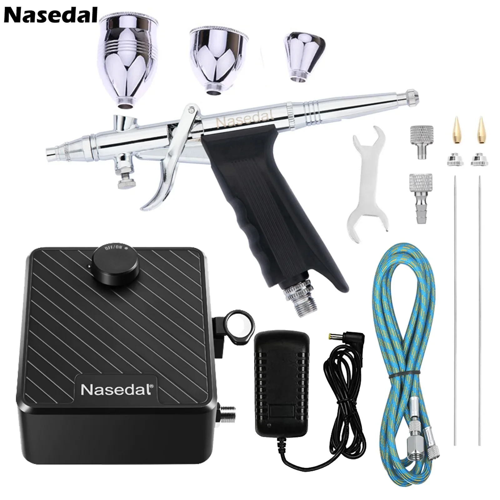 nasedal airbrush pistola auto stop kit compressor de ar aerografo para modelo bolo pintura unha arte carro 03 mm 05 mm 08 mm 40psi 01