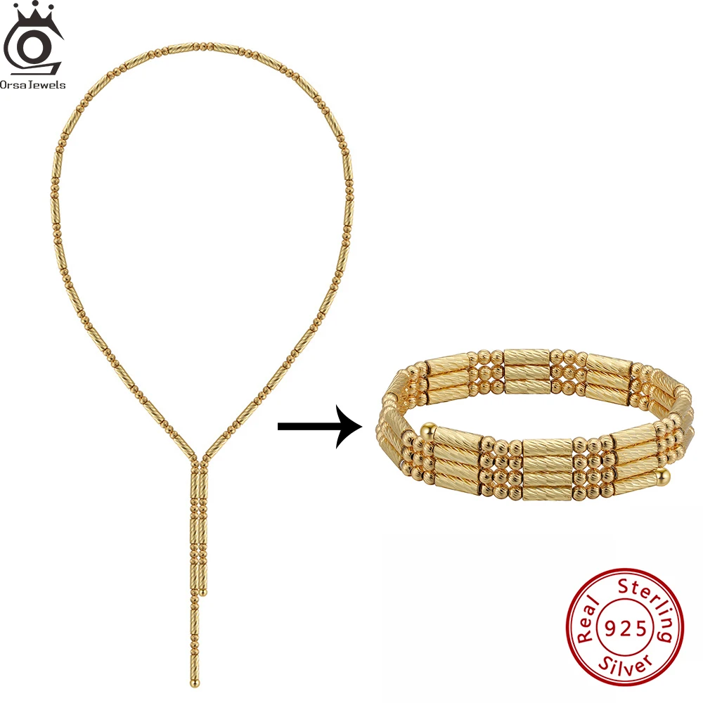 ORSA JEWELS S925 Sterling Silver Y Shape Necklace 3mm Magnetic Attraction Necklace Long Tassel Anniversary Wedding Jewelry SC88