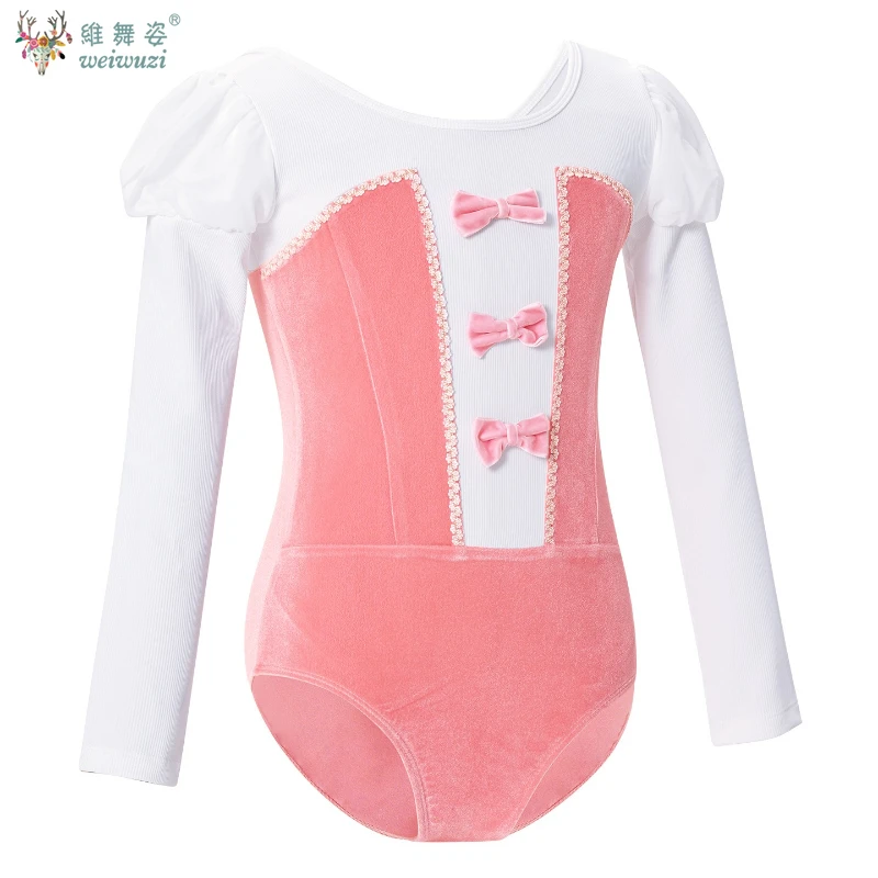 ชุดเต้นรำเด็ก ชุดบัลเล่ต์กำมะหยี่ ชุดฝึกซ้อมเต้นรำเด็กผู้หญิง แขนยาว ชุดยิมนาสติก ชุดบัลเล่ต์