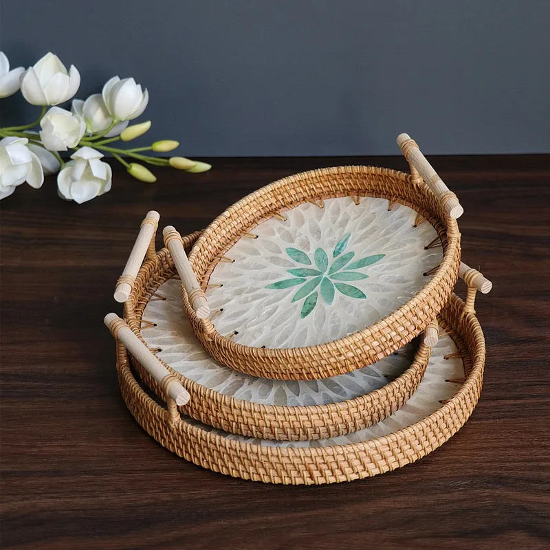 

Rattan shell disc deep sea color betier tray fruit tray bread basket creative homestay tea tray