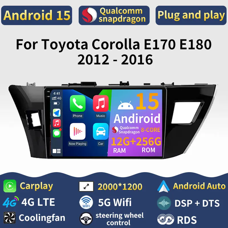 Android 15 Carplay For Toyota Corolla E170 E180 2012 - 2016 GPS DSP Head Unit Audio Video Navigation 2din Car Radio BT Auto WIFI