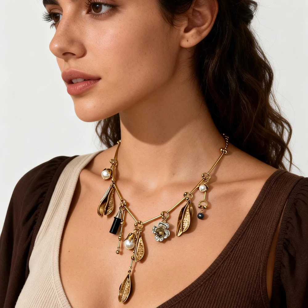 

Trending Geometric Leaves Necklace for Women Girls Holiday Party Gift Geometric Fashion Jewelry Accessories