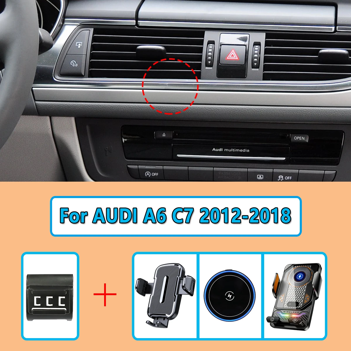 Support de téléphone pour voiture AUDI A6 C7 2012 2013-2018, chargeur sans fil, support magnétique fixe, accessoires de base spéciaux MagSafe