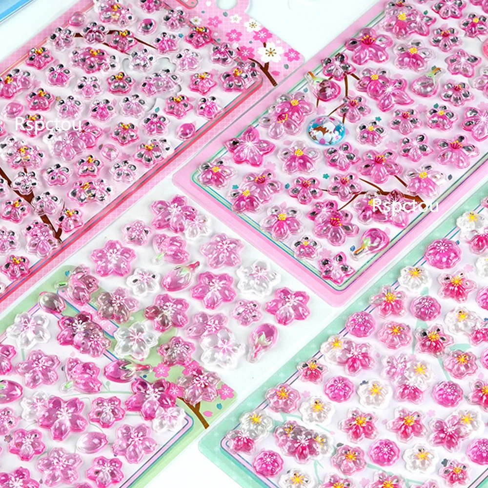 

1/6pcs Cartoon Pink Aesthetic Sakura Stickers Cute 3D Relief Decoration Decals DIY Skateboard Guitar Laptop Fun Sticker for Gift