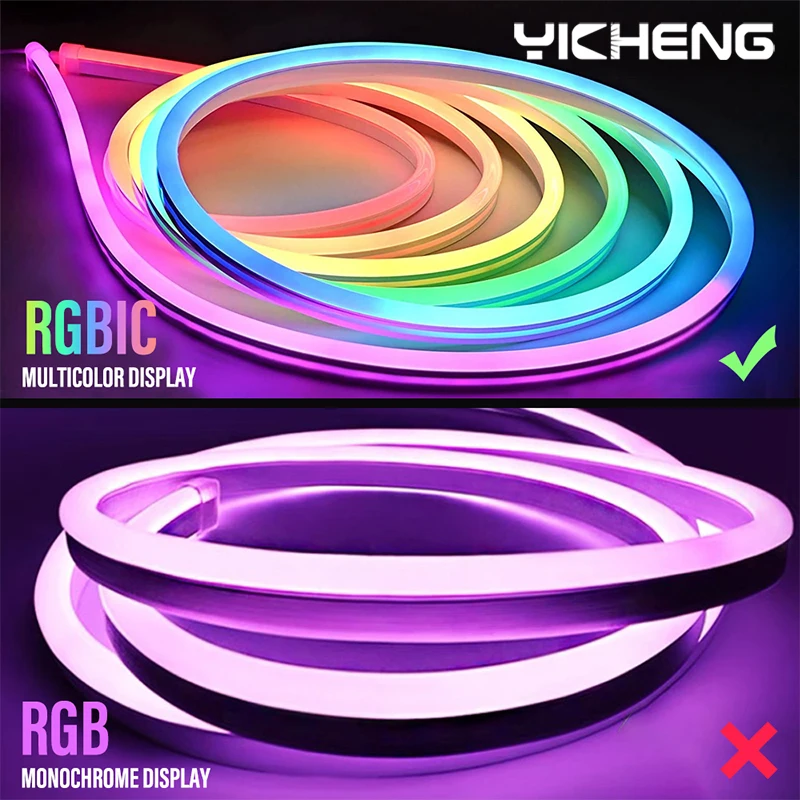 LED Flexible Neon Strip RGBIC Smart WIFI APP RemoteControl Music Sync TV Background Light Game Room Bedroom Decor Backlight Lamp