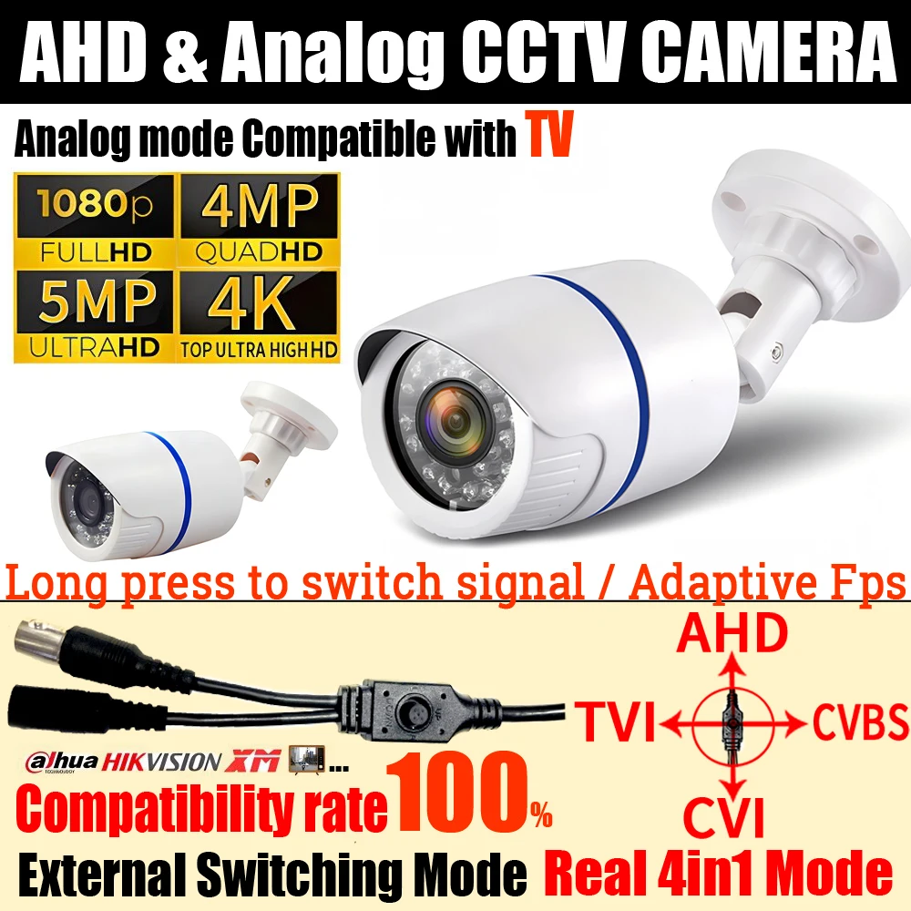 ALL DVR Compatibility 4MP/5MP Ultra AHD Camera 4K 1080P TVI/CVI/CVBS 4in1 OSD Switch HD Security Monitor IRCUT Outdoor Bracket