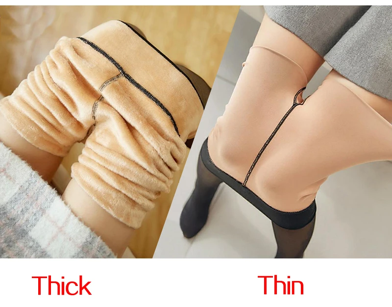 Verdicken Plus Größe Winter Warme Leggings Frauen Fleece Strumpfhosen Frauen Sexy Elastische Transluzente Thermische Strumpfhosen Dünne Samt Strumpf – Detail 3