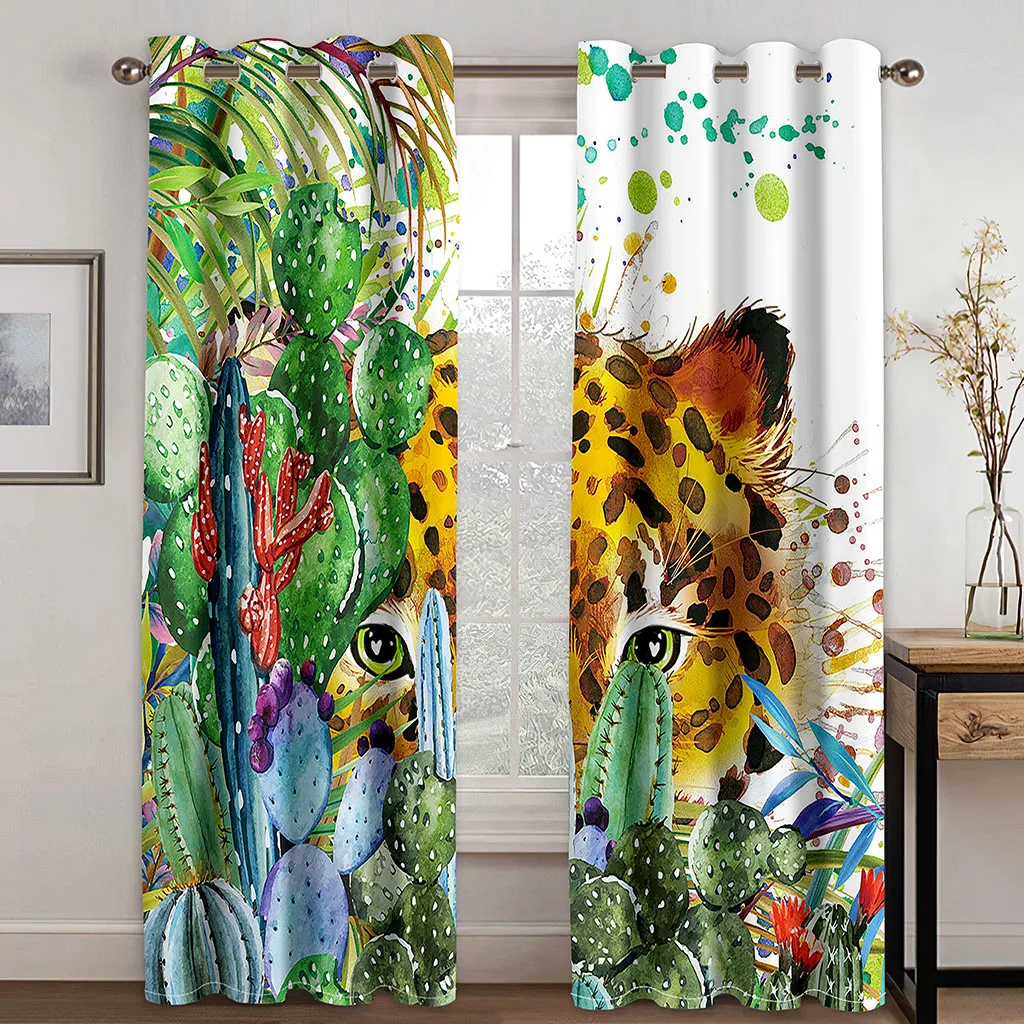 

3D Cartoon Animal Tiger Elephant Giraffe Curtains 2 Panel Children's Room Boys Girls Room Living Room Bedroom Decor Cortinas