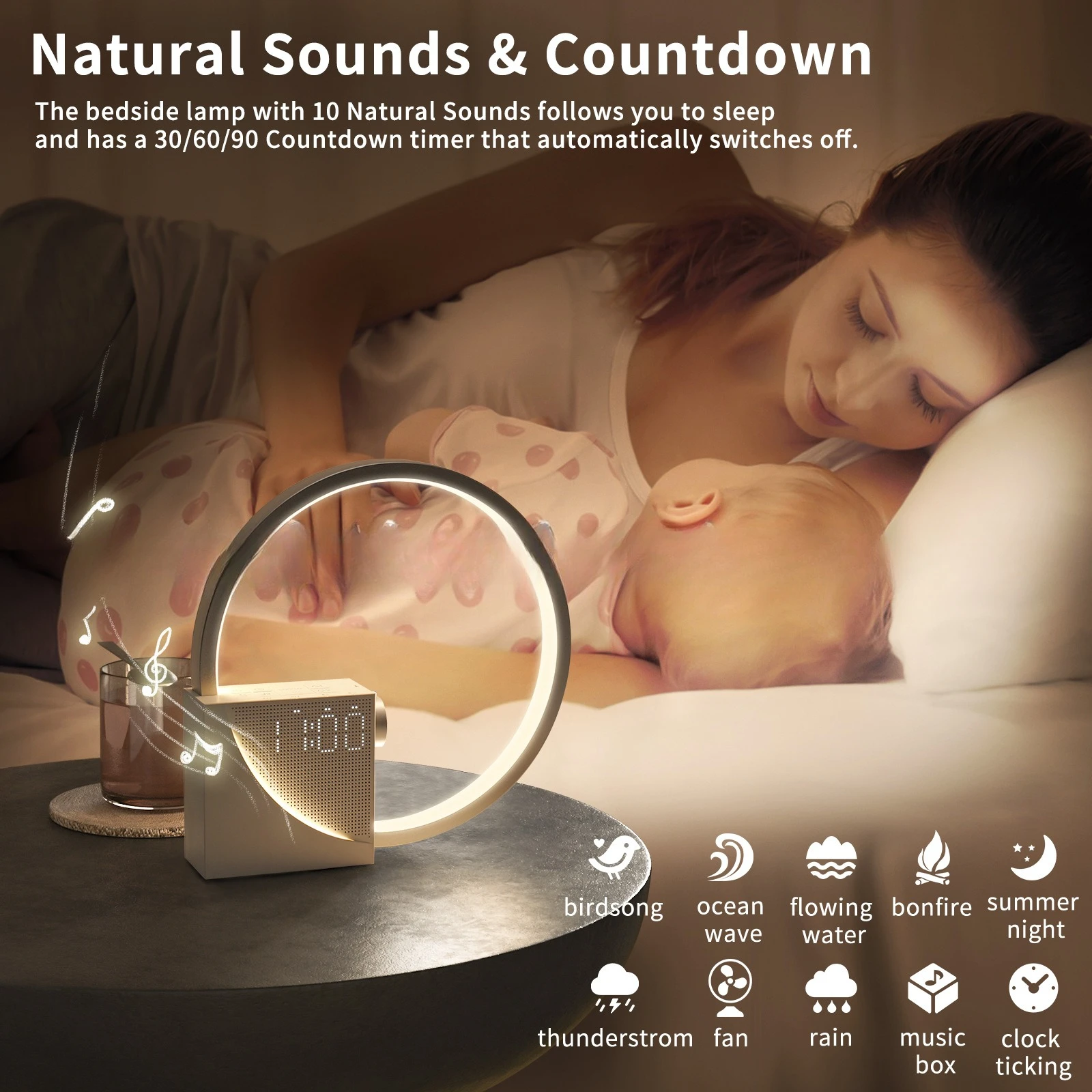 Многофункциональная обновленная версия, настольная лампа, будильник, белый шум, 5 В, 2 А, USB-зарядка, сенсорный ночник, светильник для пробуждения