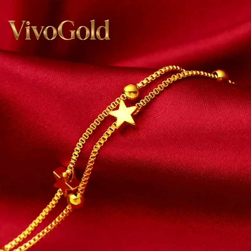 

VivoGoldStar & Bell Anklet for Women, 24K Gold, AU999 | Polished stars & jingling bells on adjustable chain, playful for summer.