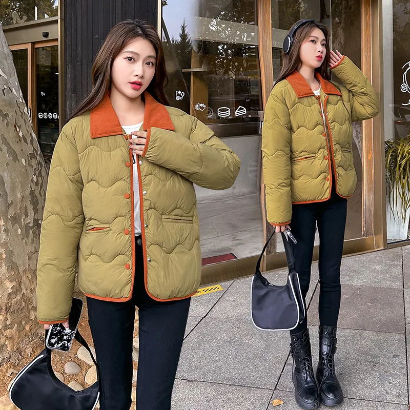 Korean Student Stand Collar Loose Long Sleeve Casual Outerwear Winter Thickened Cotton Jacket Women Short Style Bread Warm Coat
