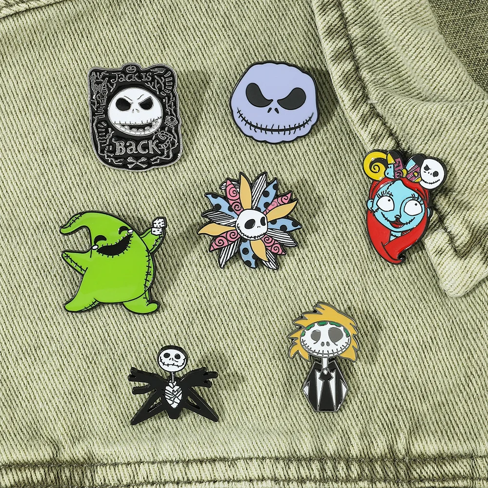 Hot Disney Anime The Nightmare Before Christmas Series Enamel Pin Lapel Badges on Backpack Q Version Cartoon Halloween Gift