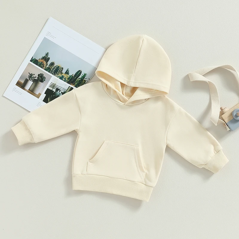 2023-07-07 Lioraitiin 0-4Years Kids Boys Girls Hoodies Solid Long Sleeve Pocket Hooded Sweatshirts Pullovers Fall Winter Tops