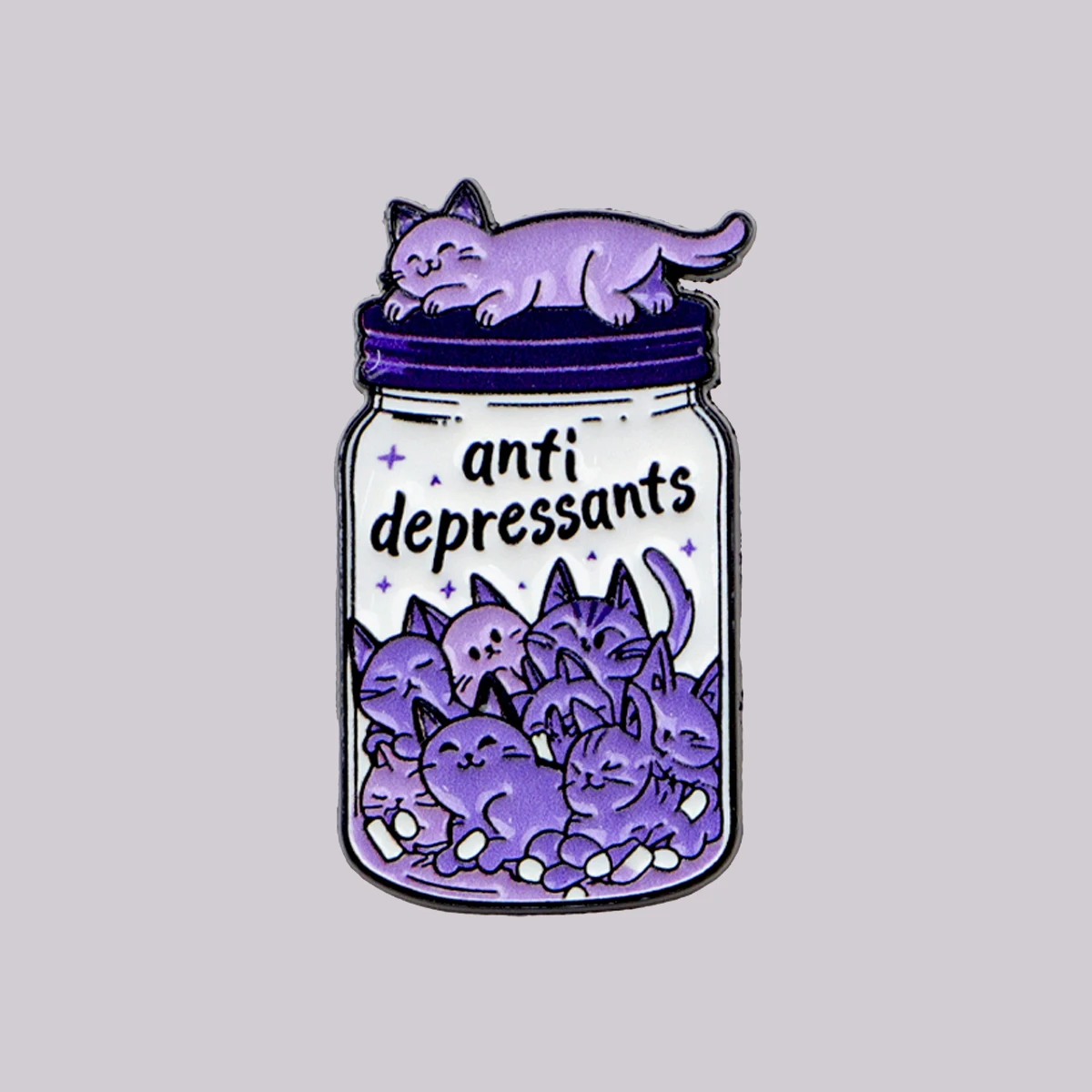 Katzen-Antidepressivum Emaille-Pin Tiermedizin-Flasche Brosche Anstecknadel Abzeichen für Rucksack Medizinischer Schmuck Freunde Geschenke