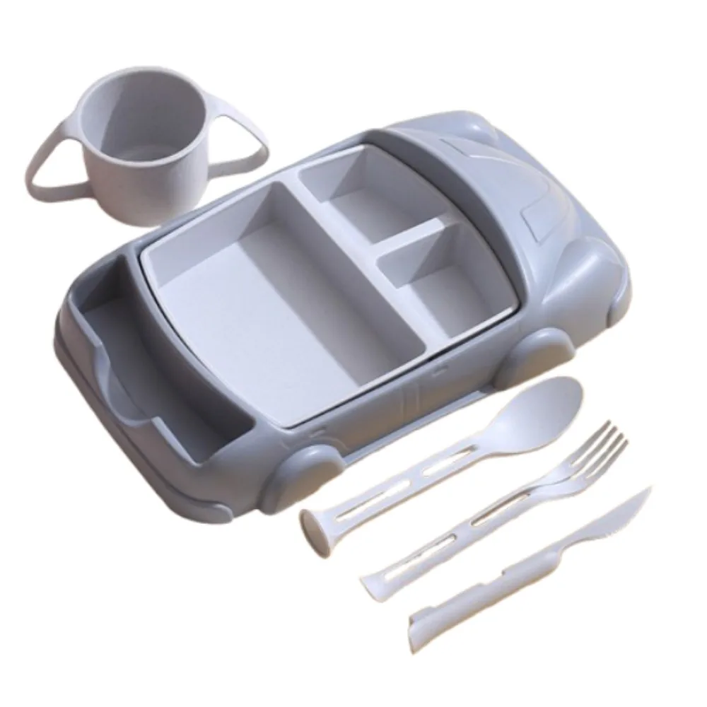 

Creative Car Shaped Dinner Plate Detachable Cartoon Kid's Lunch Plate Compartment Wheat Straw Children's Tableware Set Gift
