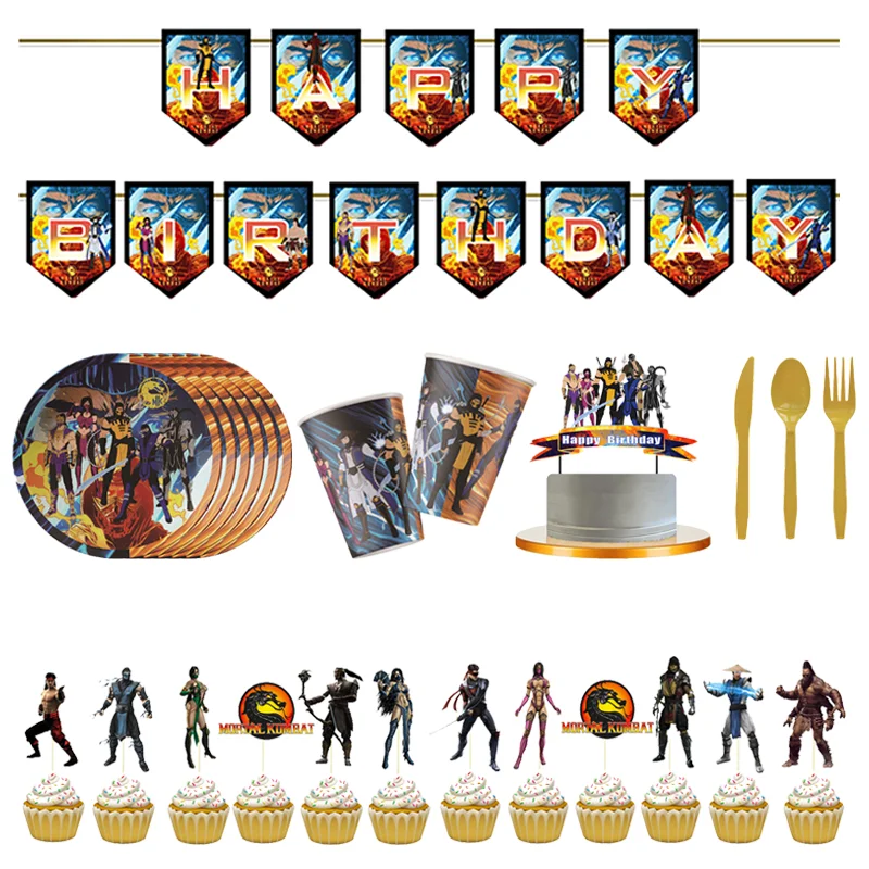 

MORTAL KOMBAT Disposable Party Set Boys Birthday Party Decoration Set Party Supplies Cup Plate Banner Balloons Decor Baby Shower